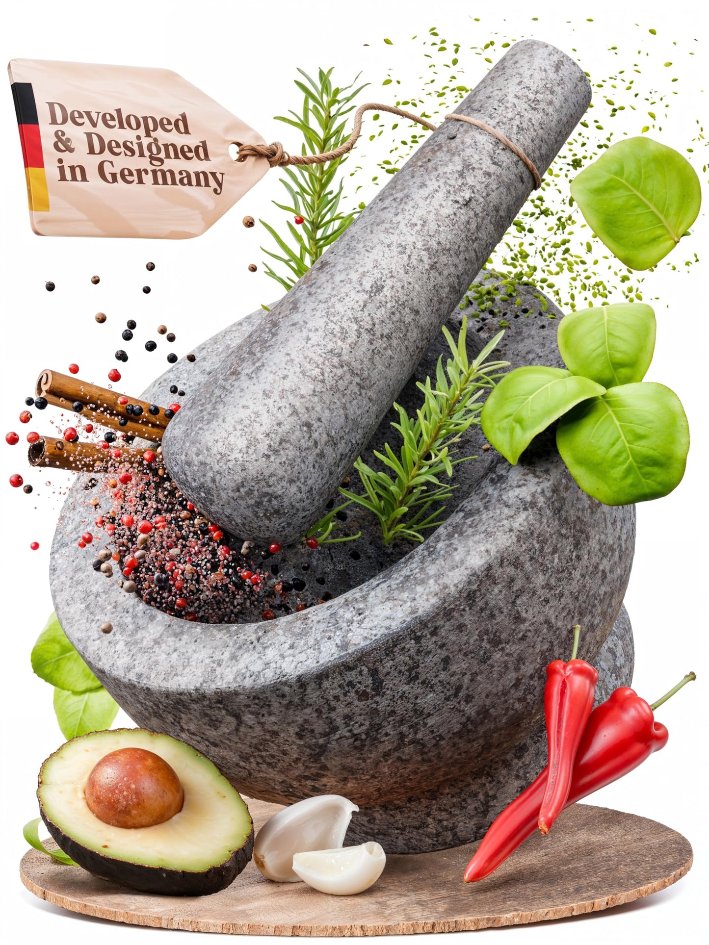 ChefSofi 3.5 Cup-Capacity Mortar and Pestle Set - Unpolished Heavy Granite for Enhanced Performance and Organic Appearance