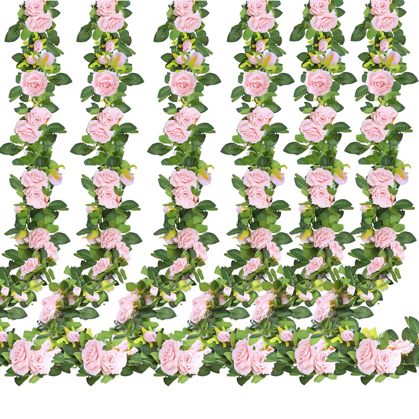 Sggvecsy 6Pcs 46.5Ft Artificial Rose Vine Fake Flower Garland Floral Garland Faux Silk Hanging Vine Rose Ivy Vines for Wedding Arch Party Wall Garden Ceremony Background Outdoor Decor (Pink)