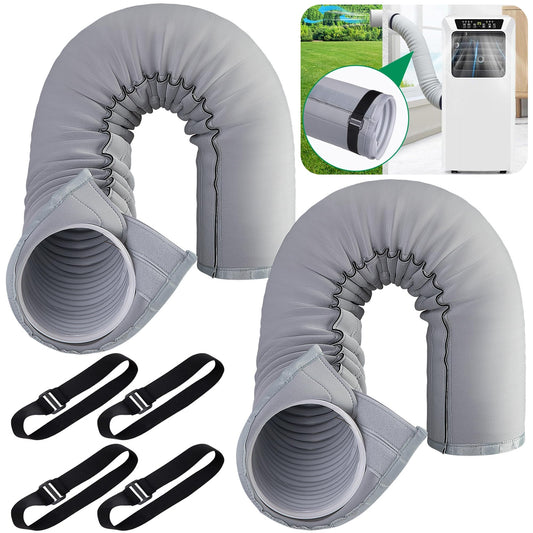 2 Pcs Portable AC Hose Insulation Sleeve, Air Conditioner Hose Cover Wrap, Fits 5" & 5.9" Diameter Exhaust Hose, Easy Installation AC Duct Insulation Wrap, Light Gray