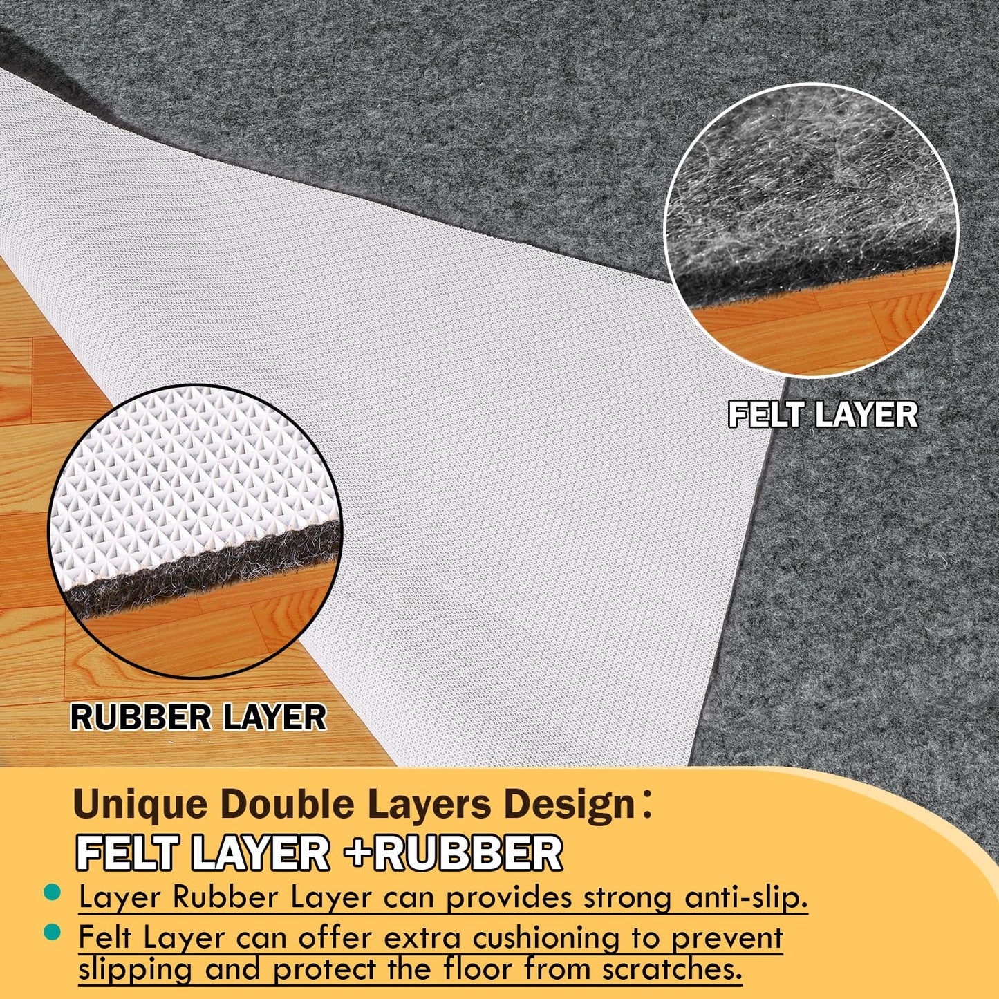 Waterproof Rug Pad 8x10 Ft, Under Area Carpet Padding, Non Slip Felt Rug Pads for Hardwood Floors, Protective Underlay Keeps Rugs in Place Without Wrinkles