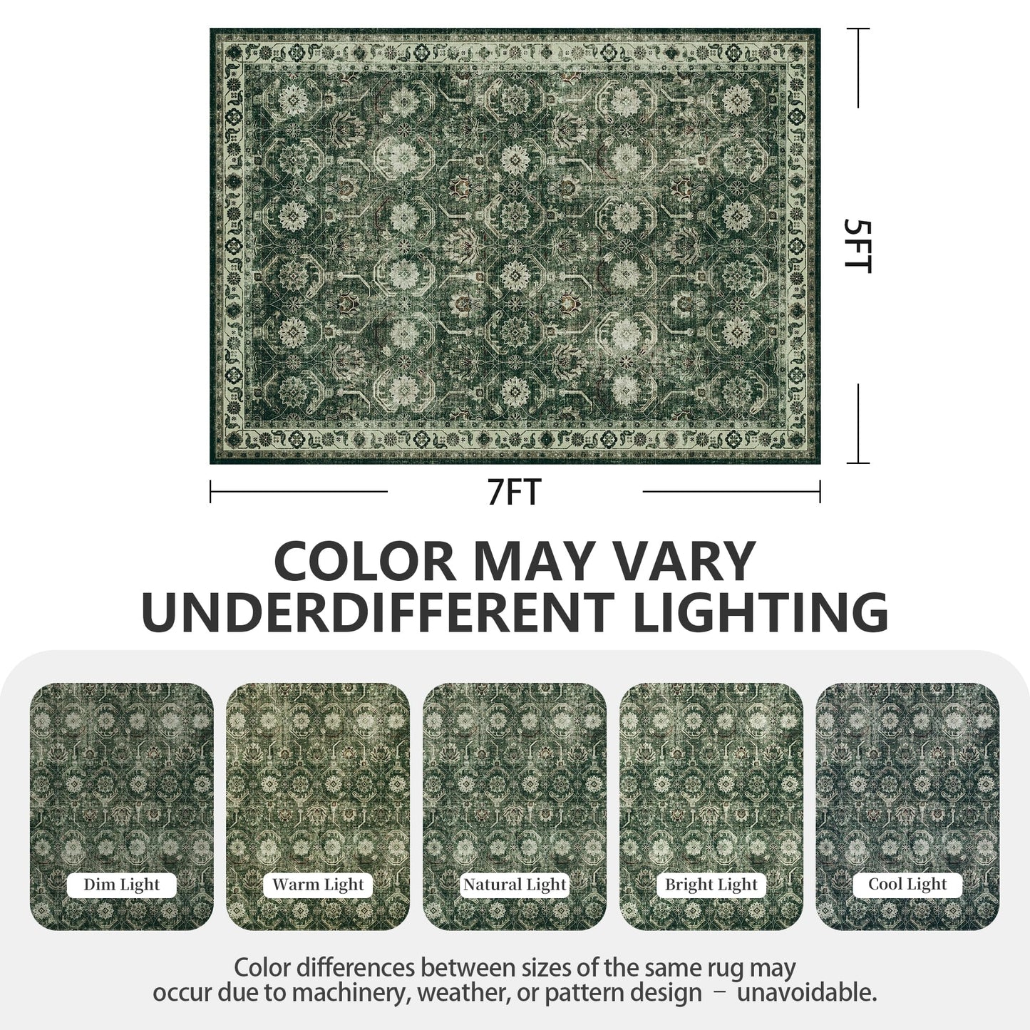 Woodbruy 5x7 Area Rugs, Soft Non Slip Low Pile Washable Rug, Boho Modern Rug for Living Room, Bedroom, Dining Room, Sage Green