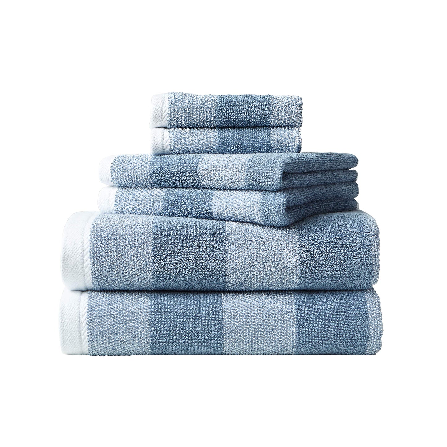 Nautica - Bath Towel Set, Cotton Bath, Hand & Washcloths, Plush, Absorbent & Quick-Dry, Striped Americana Decor, Set of 6, Oak Lake Blue