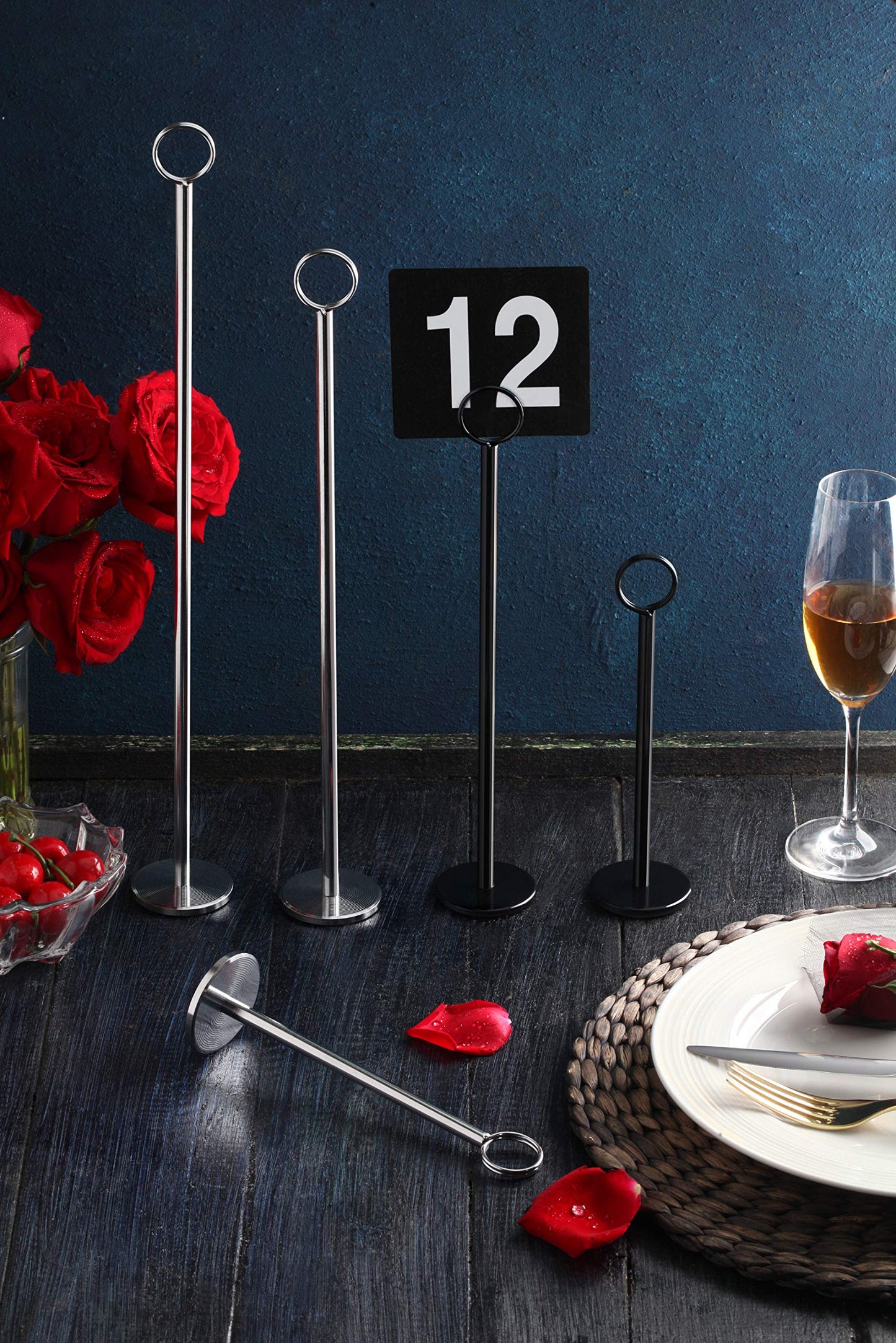 New Star Foodservice 23244 Steel Ring-Clip Table Number Holder/Number Stand/Place Card Holder, Set of 12, 12-Inch