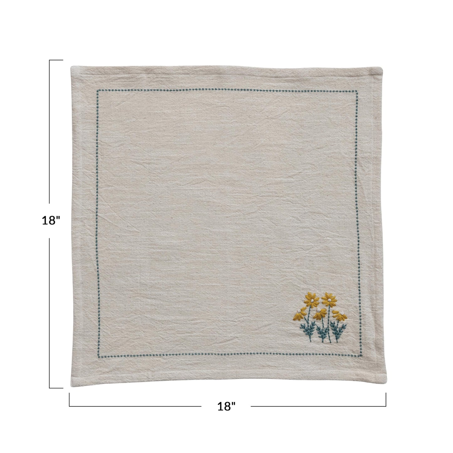 Creative Co-Op Floral Hand-Embroidered Cotton Napkins, Multicolor, Set of 4