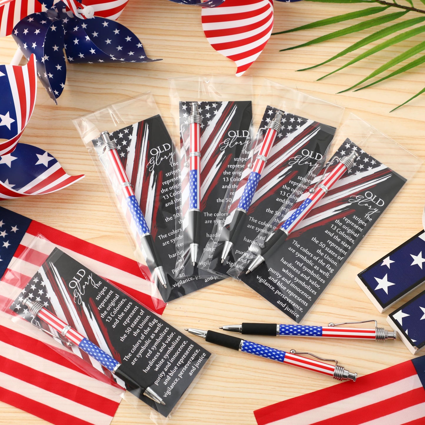 Motiskyy 100 Sets Patriotic Memorial Day Gifts American Flag Ballpoint Pens Bulk 4th of July Pen with Bookmarks 250th Anniversary Party Favors for Independence Day Veterans Souvenirs Decoration