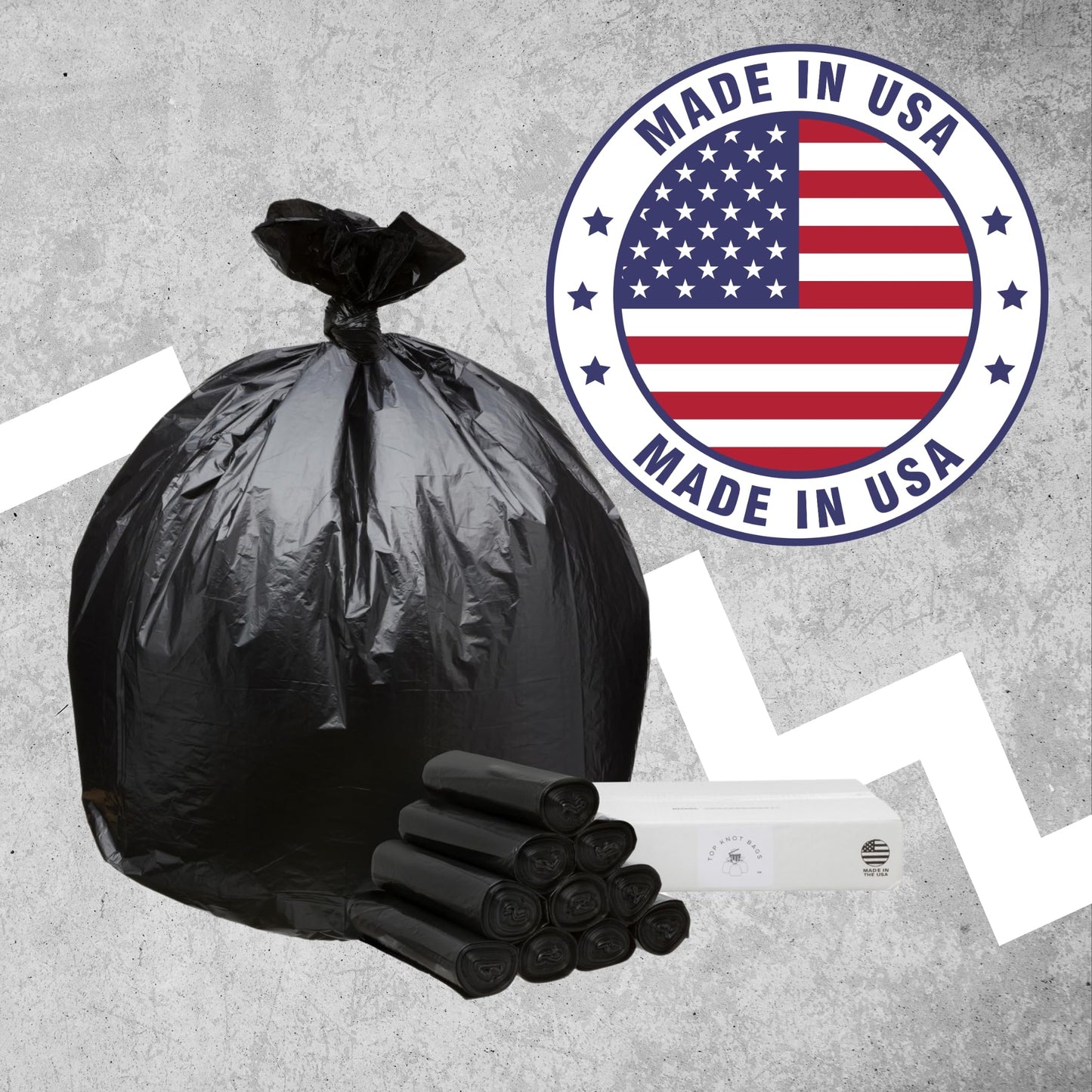 Top Knot Bags 45 Gallon Garbage Trash Bag 40X46" 1.2 Mil Black 100 Count Can Liner Bulk 40 Gallon 41 Gallon 42 Gallon 43 Gallon 44 Gallon Made in USA