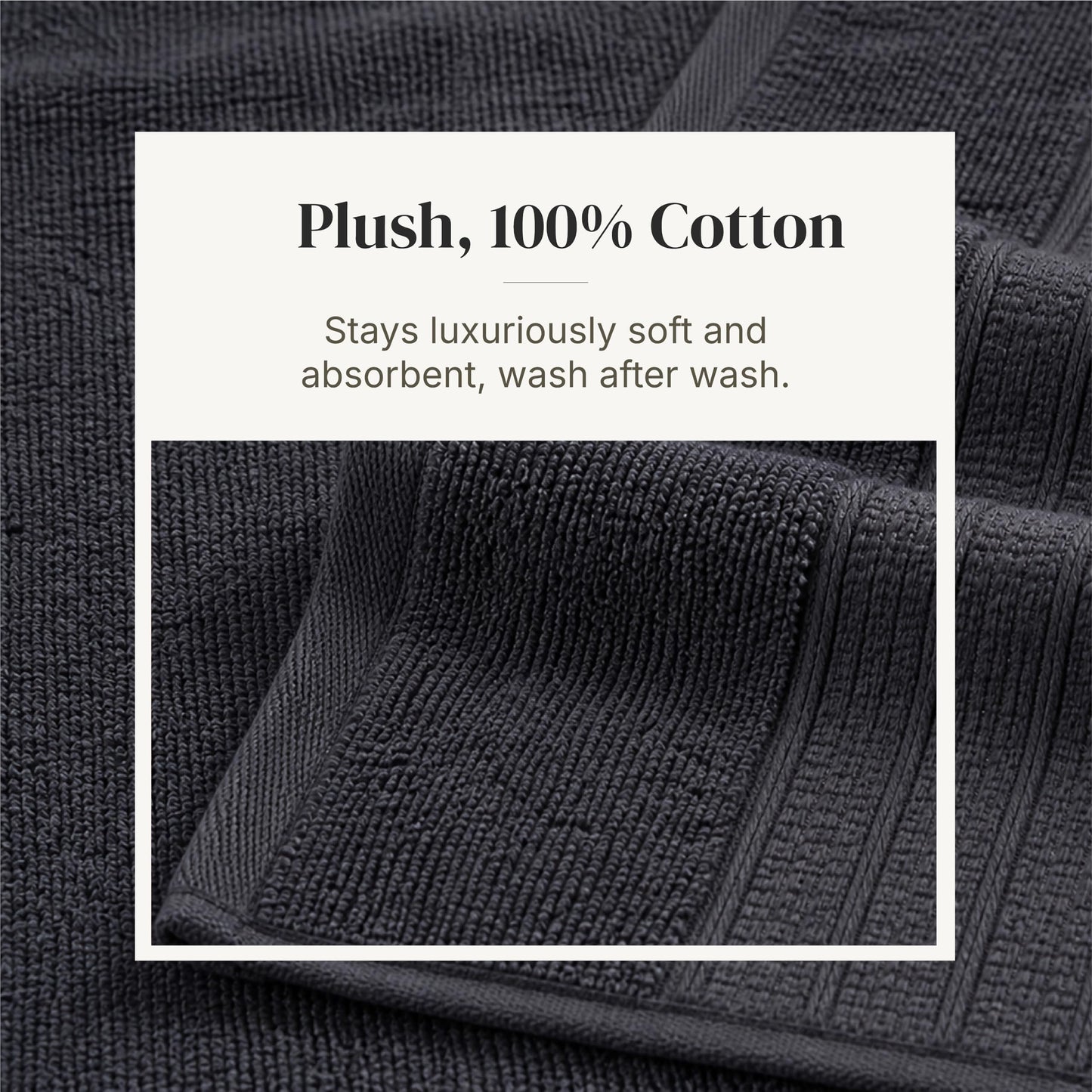 Modern Threads 6-Piece Towel Set – 100% Cotton, Quick Dry, Ultra Absorbent – Includes 2 Bath, 2 Hand, 2 Washcloths (White/Reinhart Charcoal)