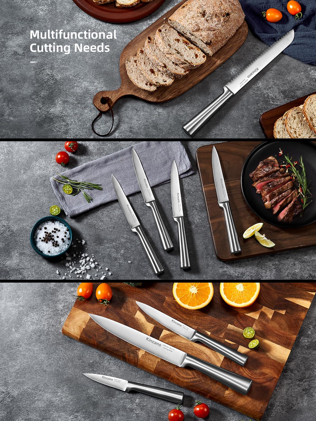 Knife Set, 14 PCS High Carbon Stainless Steel Super Sharp Kitchen Knife Set for Chef with Acrylic Stand, include Steak Knives, Sharpener and Scissors, Ergonomical Design by kincano