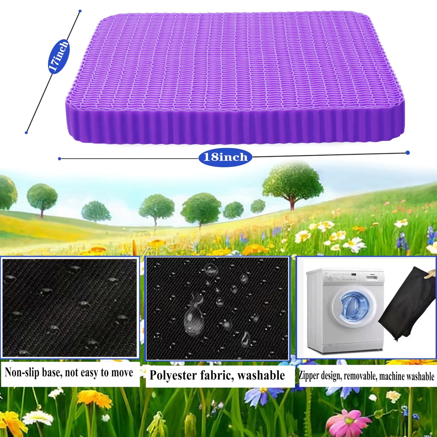 Innovative Gel Seat Cushion for Long Sitting, Soft and Breathable, Seat Cushion for Back, Sciatica, Hip, Tailbone Pain Relief, Used for The Office, Wheelchair, Recliner, Car, Stadium, Kayak.(Púrpura)