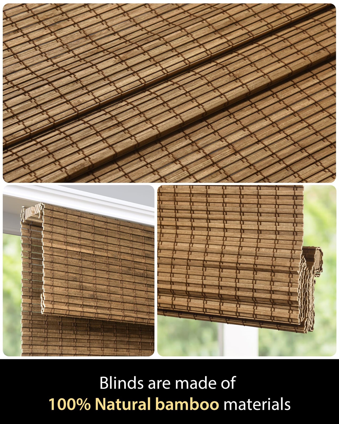 UNISHADES Cordless Bamboo Roman Shades for Windows, Blinds Size (35" W ×64" H) Colour (Highfield Teak)
