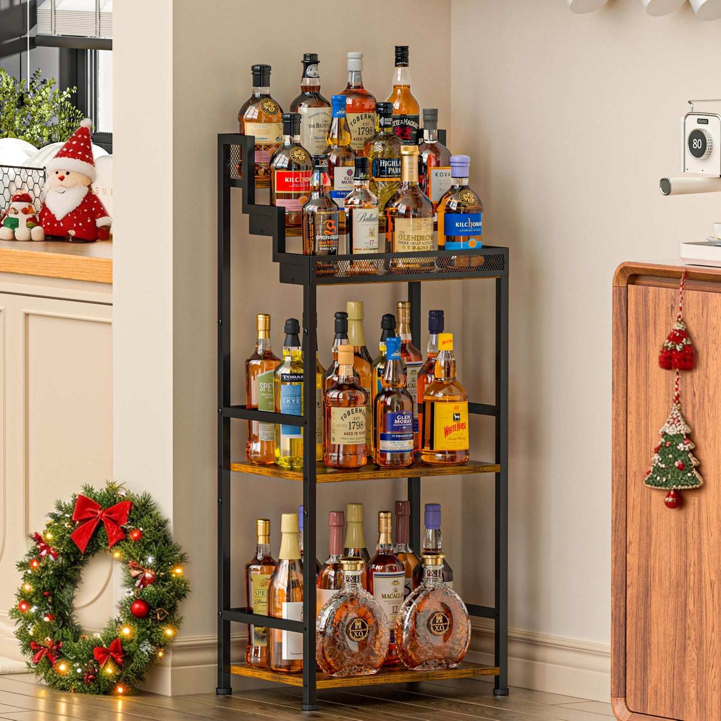 Jsskeeim Trapezoidal Liquor Cabinet Bar for Home, Stepped Wine Rack Freestanding Floor, Corner Syrup & Whiskey Stand, Large-Capacity Alcohol Bottle Storage Display Shelf Living Room, Patent Pending