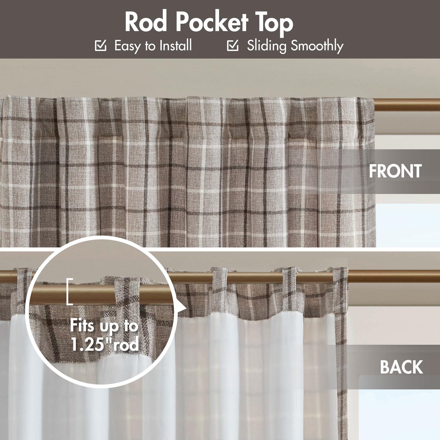 Madison Park Anaheim Cabin Plaid Curtain Window, Thermal Insulated Fleece Lining, Living Room Decor Room Darkening Drape for Bedroom, 1-Single Panel Pack, 50x95, Rod Pocket & Back Tab, Brown