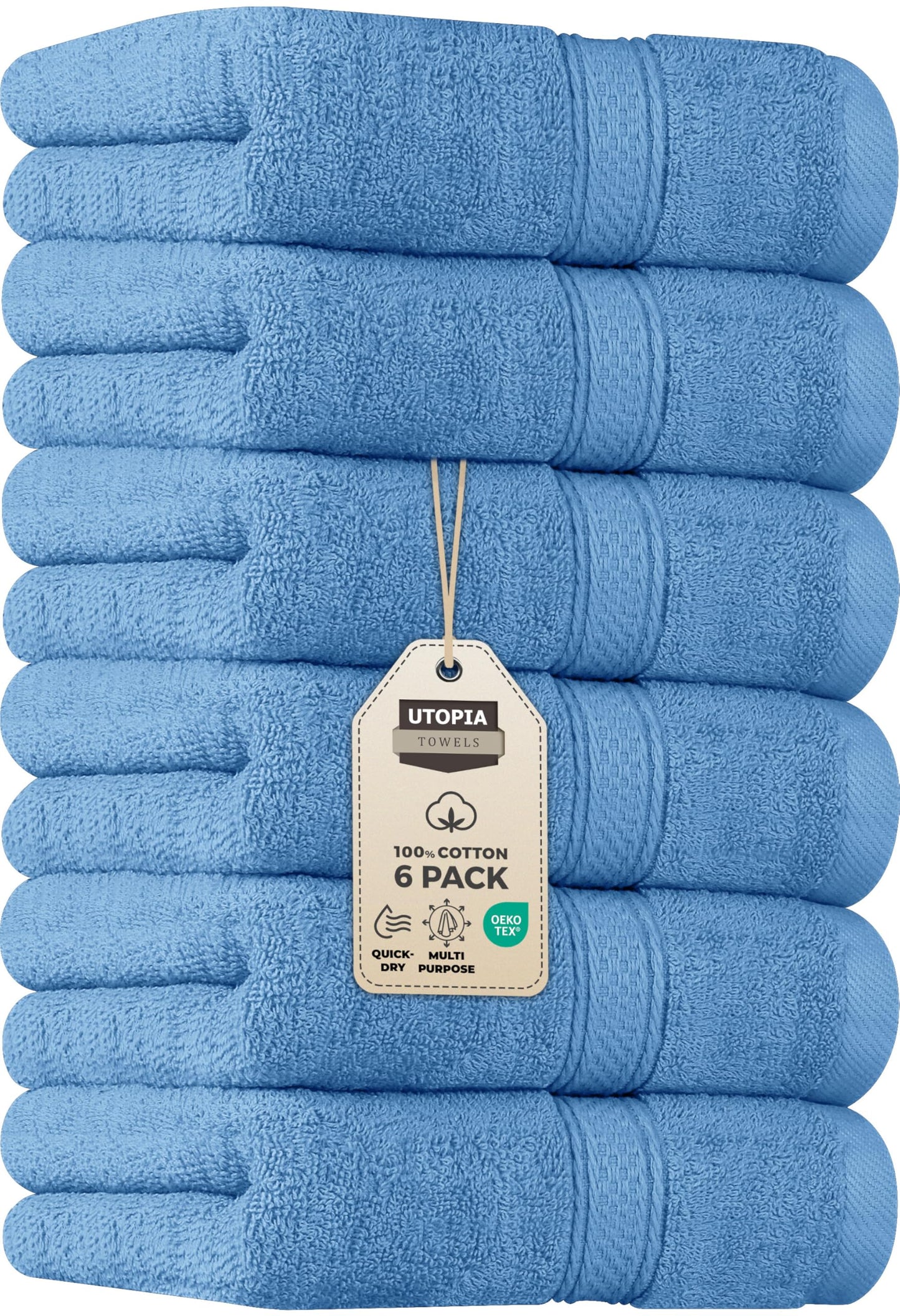 Utopia Towels 6 Pack Premium Hand Towels Set, 16 by 28 inches, 100% Ring Spun Cotton, Ultra Soft and Highly Absorbent 600GSM Towels for Bathroom, Gym, Shower, Hotel, and Spa, Electric Blue