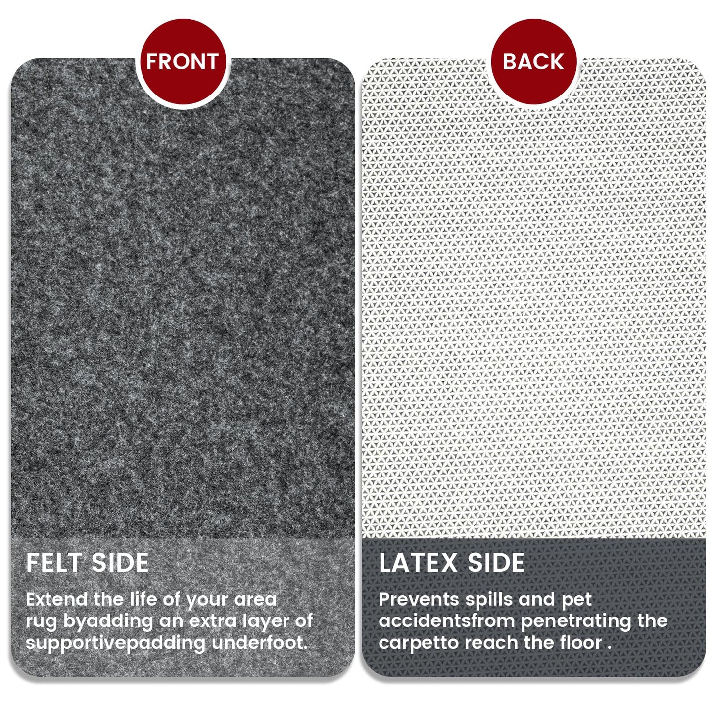 Waterproof Rug Pad, 6x9 ft Area Rug Non-Slip Carpet Pad, Non-Slip Rug Pads for All Floors and Finishes, Felt Pad for Hardwood Floors, Keeps Carpets in Place Soft and Safe