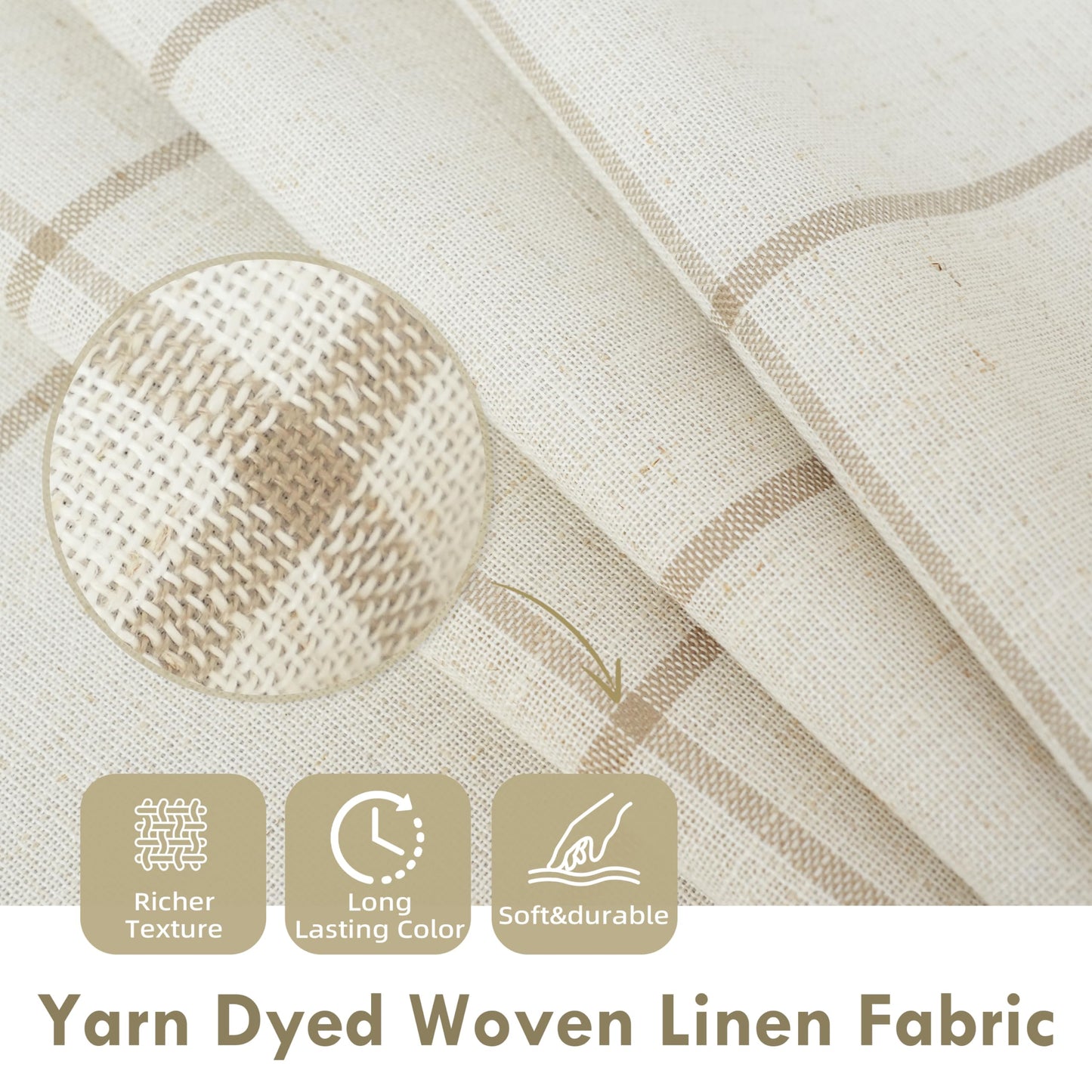 DriftAway 100% Blackout Windowpane Plaid Linen Curtains Double Layer Farmhouse Drapes 84 Inches Long for Living Room Bedroom Yarn Dyed Woven Thermal Insulated Rod Pocket Back Tab 2 Panels Taupe