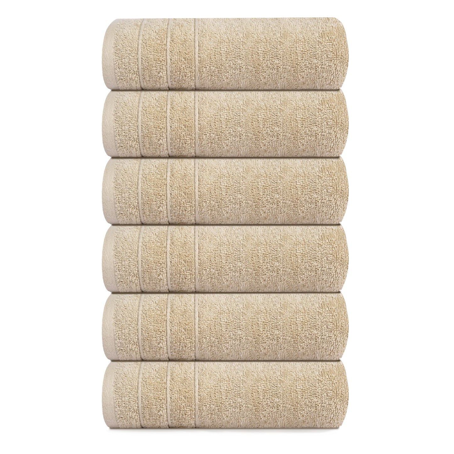 Tens Towels Pack of 6 Hand Towels, 100% Cotton, Lighter Weight, Quick to Dry, 16 x 28 Inches, Super Soft & Absorbent, Perfect for Bathroom & Kitchen (Beige)