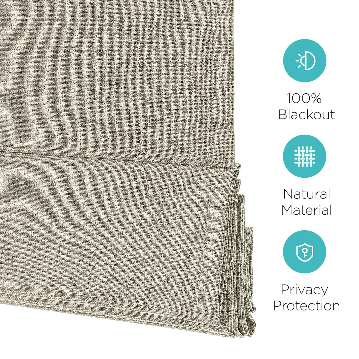 Joydeco Cordless Roman Shades, Linen Fabric Window Blinds, Thermal Insulated Blackout Blinds, Room Darkening Shades for Indoor Windows, Easy to Install, 35" W×75" H, Linen