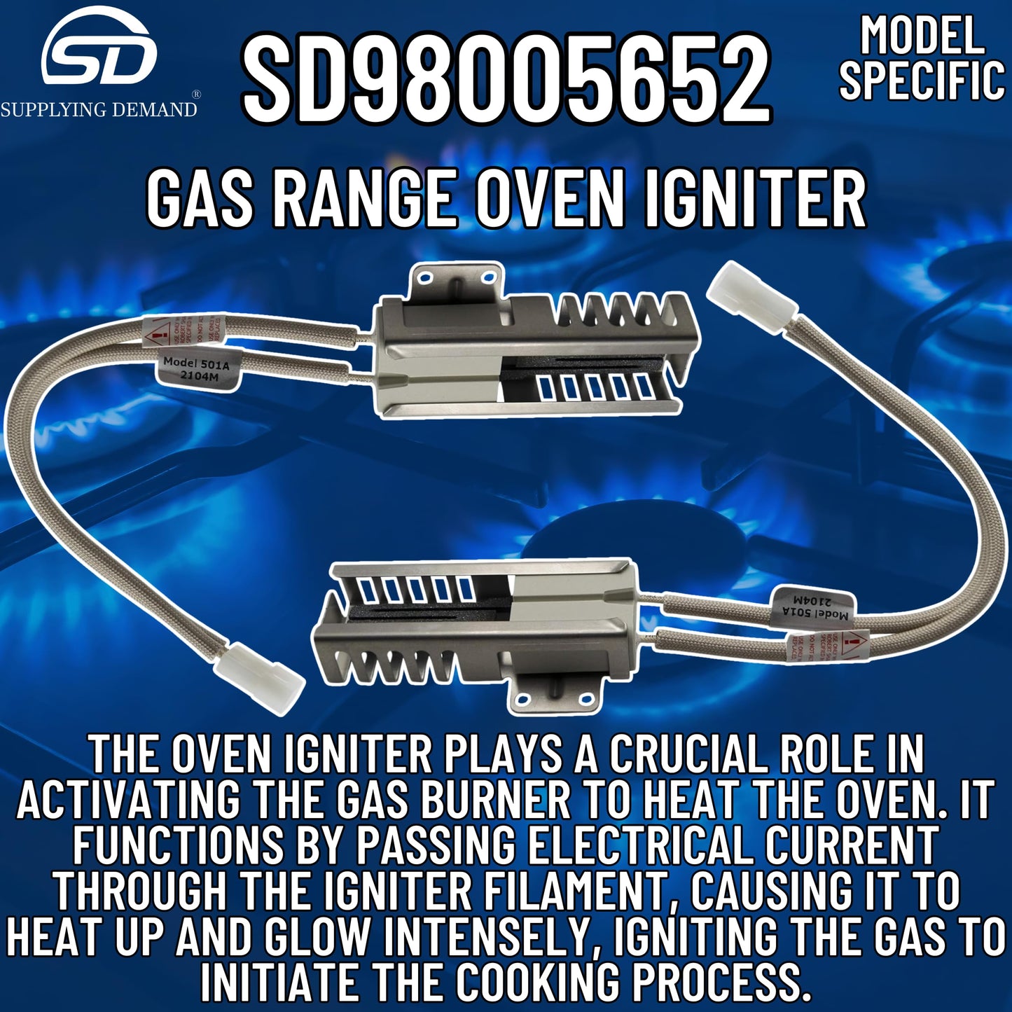 Supplying Demand 98005652 W10140611 Gas Range Oven Igniter Replacement