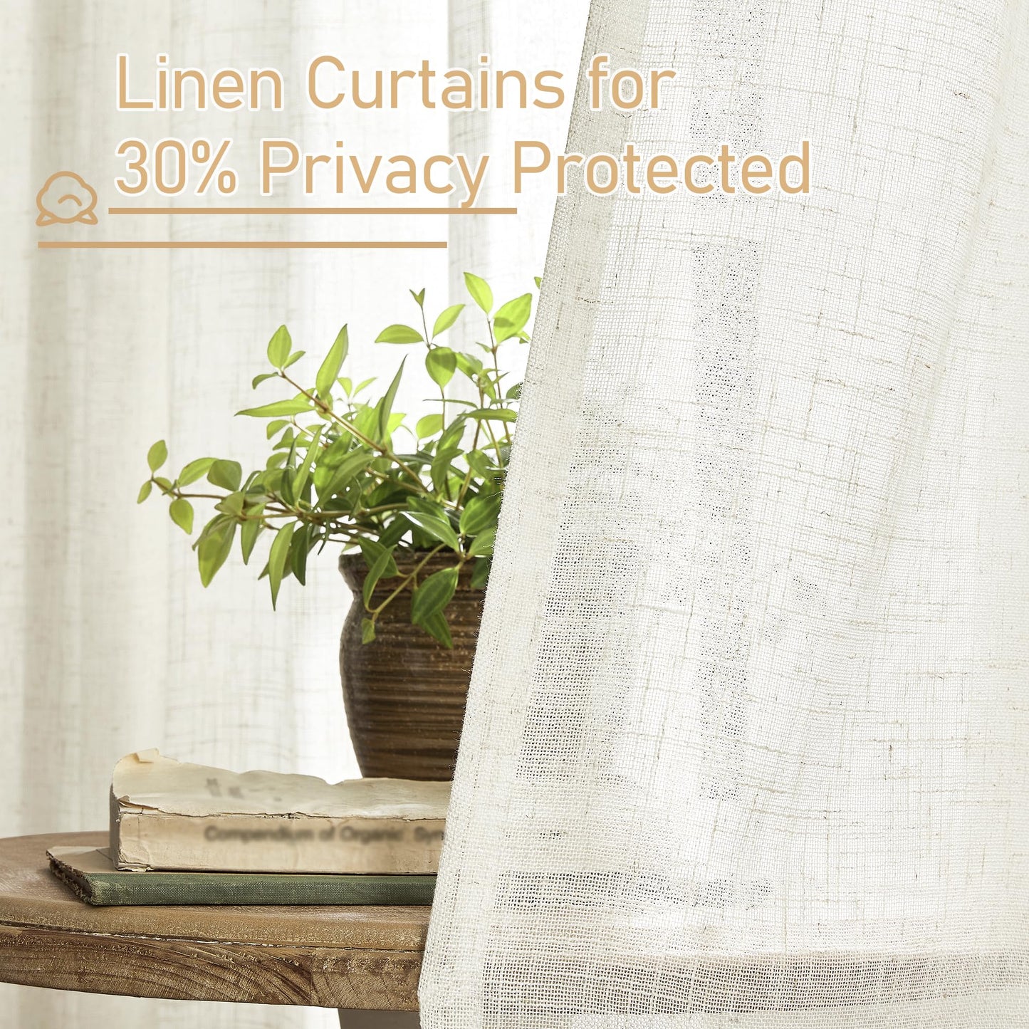 LAMIT Cream Linen Curtains 84 inch Length 2 Panels, Light Filtering Semi Sheer Panels Back Tab and Rod Pocket Neutral Boho Drapes for Living Room/Bedroom, 52 x 84 Inch