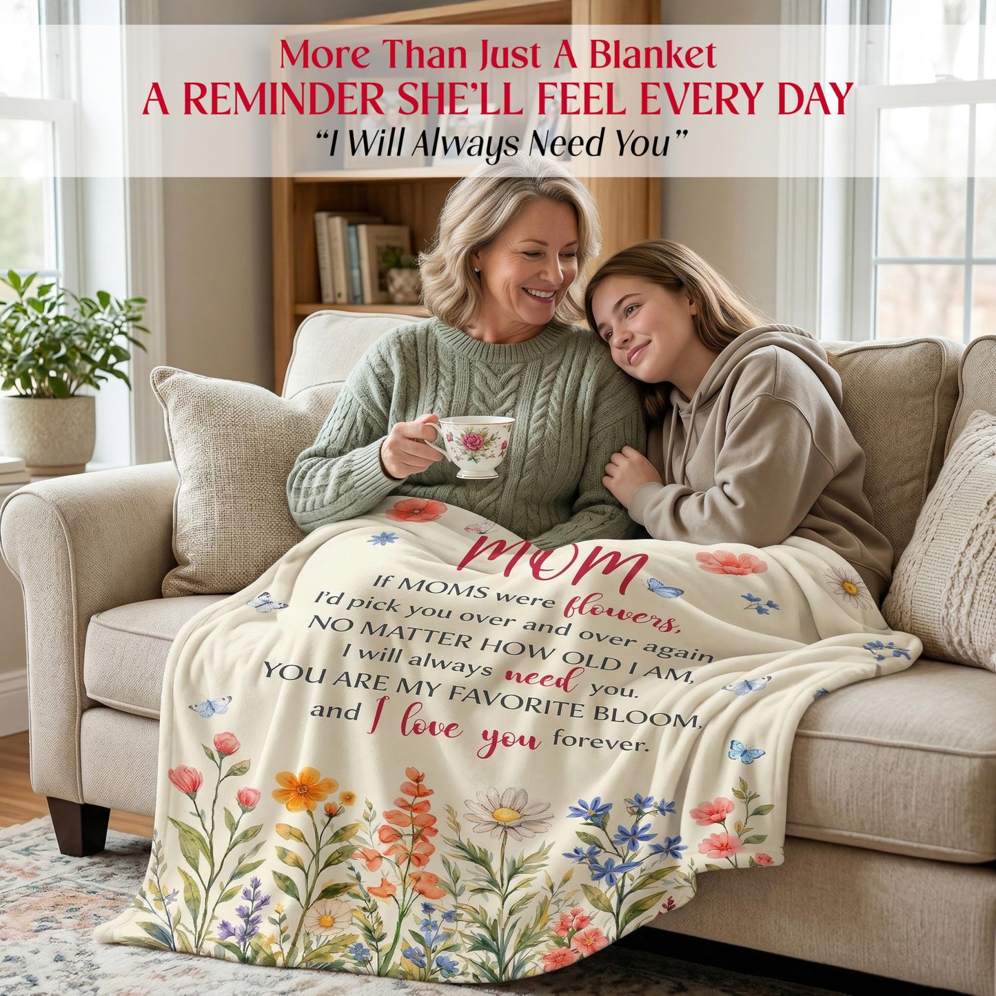 WRAPIX Mom Gifts from Daughters Sons - Soft Fleece Throw Blanket for Couch Bed 50x60 in - Mothers Day Birthday Gifts for Mom from Daughter Son, Sentimental Mothers Day Blanket, Mother Daughter Gift