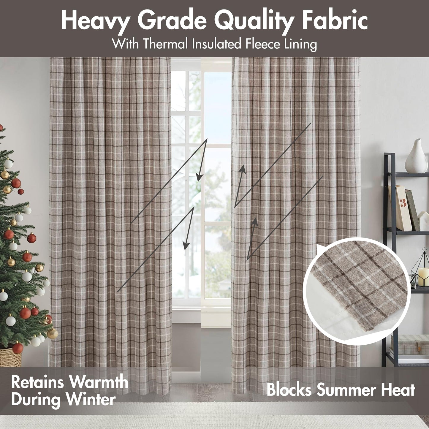 Madison Park Anaheim Cabin Plaid Curtain Window, Thermal Insulated Fleece Lining, Living Room Decor Room Darkening Drape for Bedroom, 1-Single Panel Pack, 50x95, Rod Pocket & Back Tab, Brown