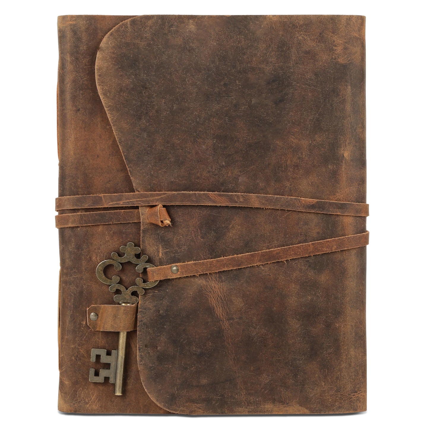 Leather Journal with Deckle Edge Paper 8x6 inch and Vintage Key | Handmade Writing Notebook Diary | Bound Daily Notepad for Men & Women Medium, Sketch/Writing pad for Artists