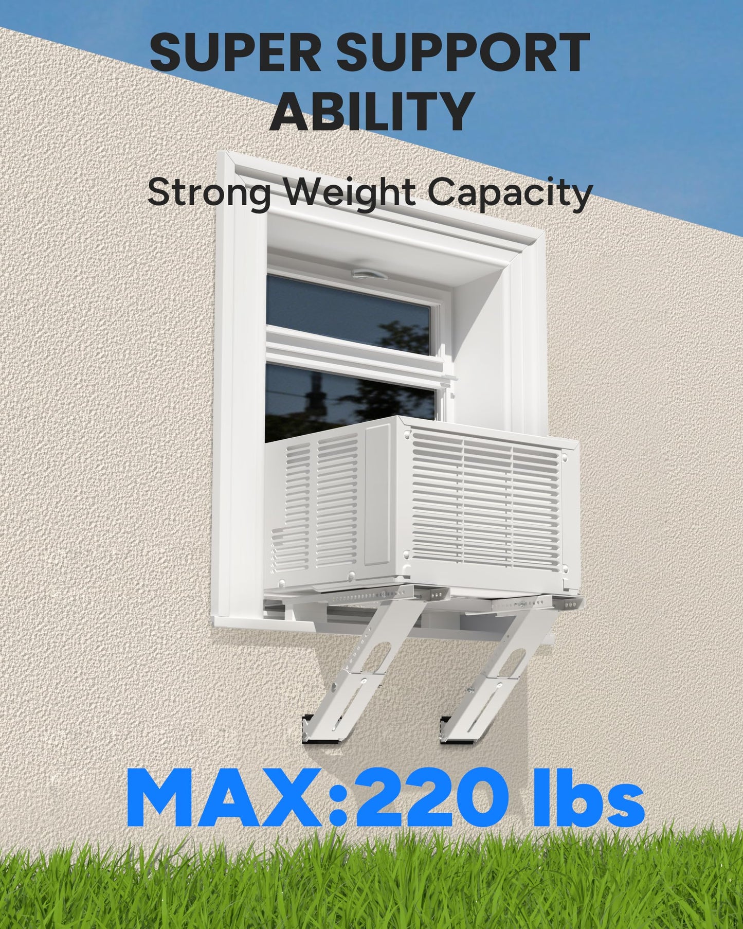 Toutgood Window AC Bracket, Heavy Duty Window Air Conditioner Support Brackets with 2 Arms, A/C Holder for 5000 Btu to 24000 Btu Outdoor AC Window Units, Max 220 Lb Capacity
