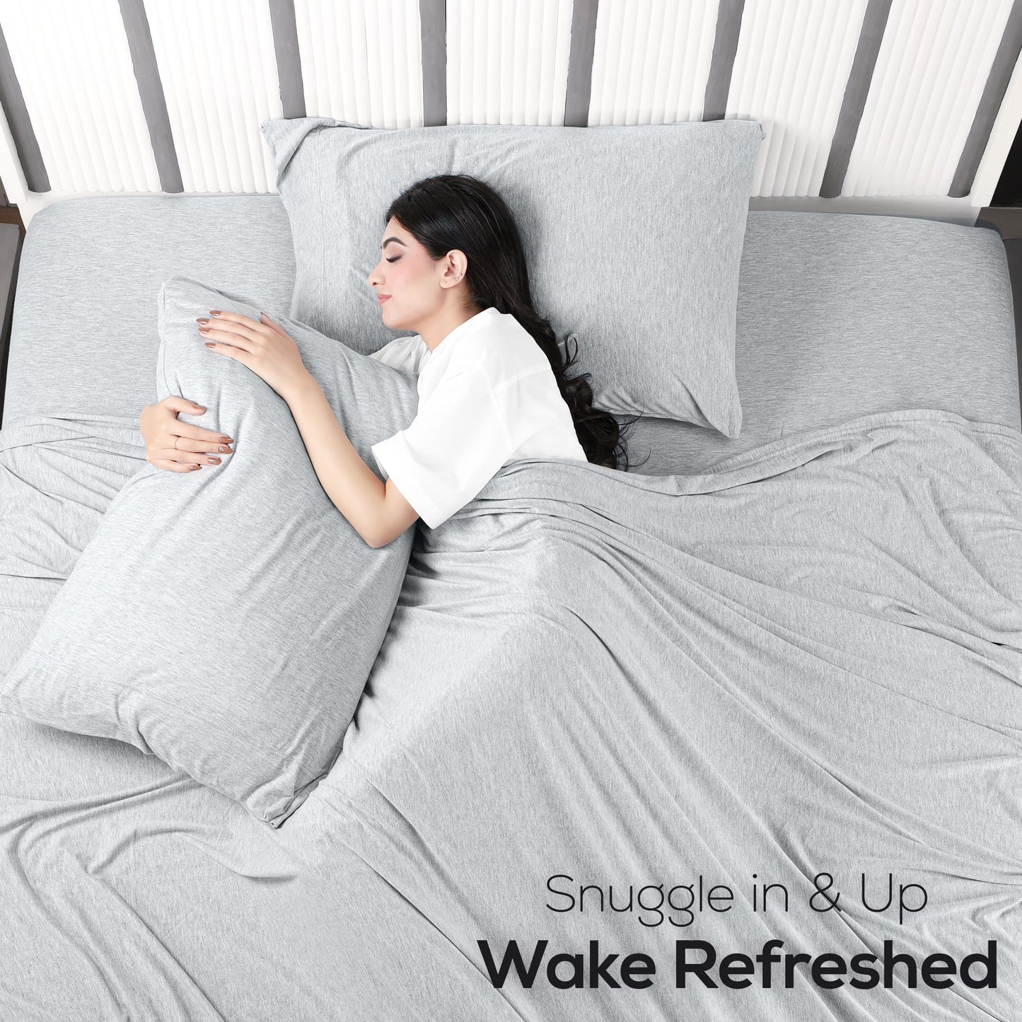 Utopia Bedding King Sheet Set - Jersey Knit Sheets 4 Piece – Cotton – Soft T-Shirt Stretchy Sheets (Heather Light Grey)