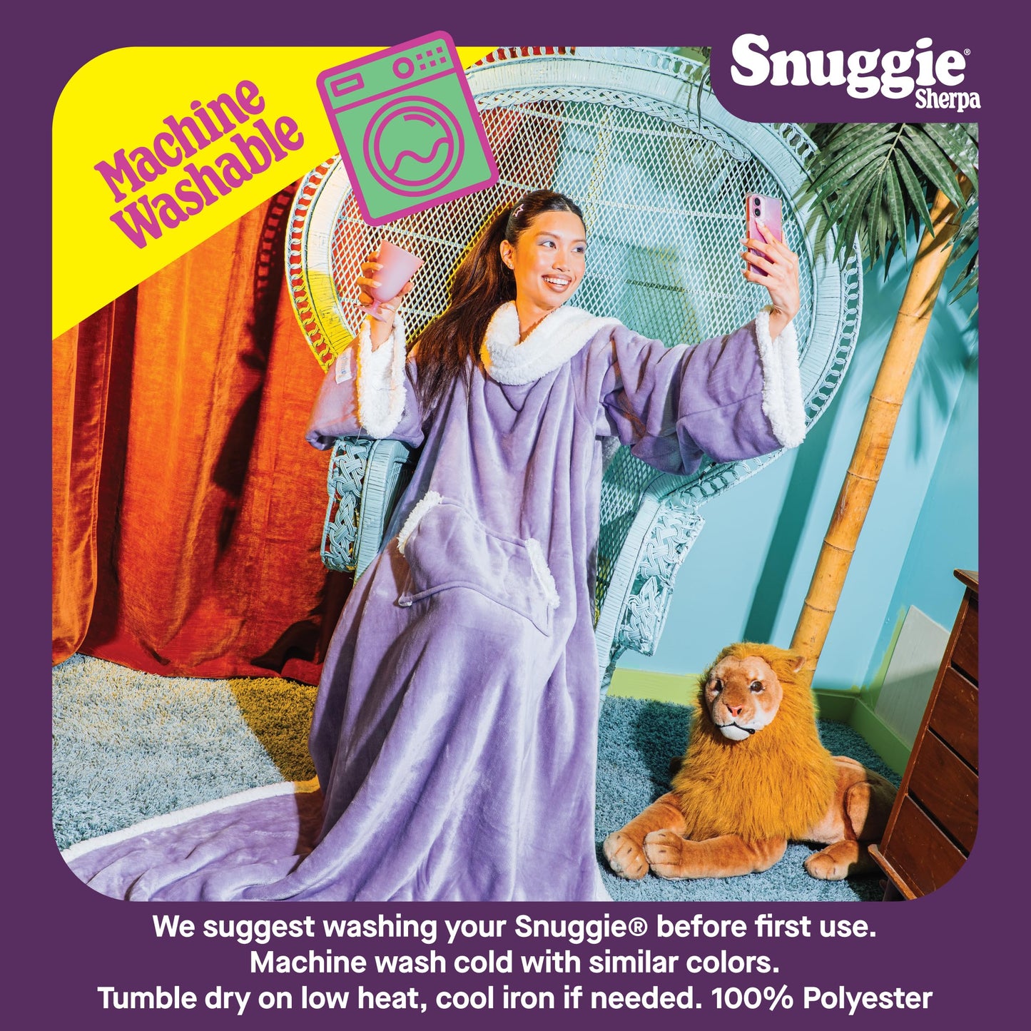 Snuggie The Original Wearable Blanket With Sleeves & Pockets | Sherpa, Cozy Oversized Throw for Adult Men & Women, Machine Washable, Great Gift for Holidays, As Seen on TV | One Size, Lilac, 71 x 54