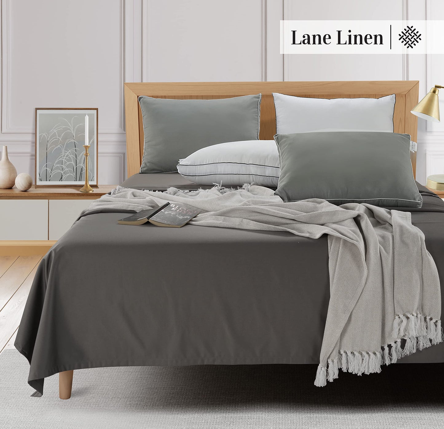 LANE LINEN Bed Pillows Standard Size Set of 4-20"x26" Medium Firm Down Alternative Pillows for Sleeping, Hotel Quality Back Stomach or Side Sleeper 4 Pack Pillow, Cooling Soft Easy Care - White