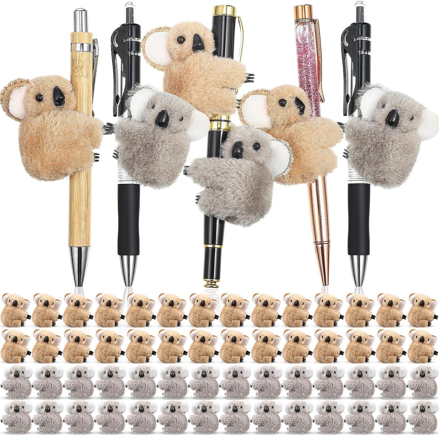 Moucuny 60 Pcs Koala Clip Bulk Pen Toppers Mini Koala Bear Stuffed Animal Cute Gifts for Party Office Home Supplies Stuffer(Brown, Gray)