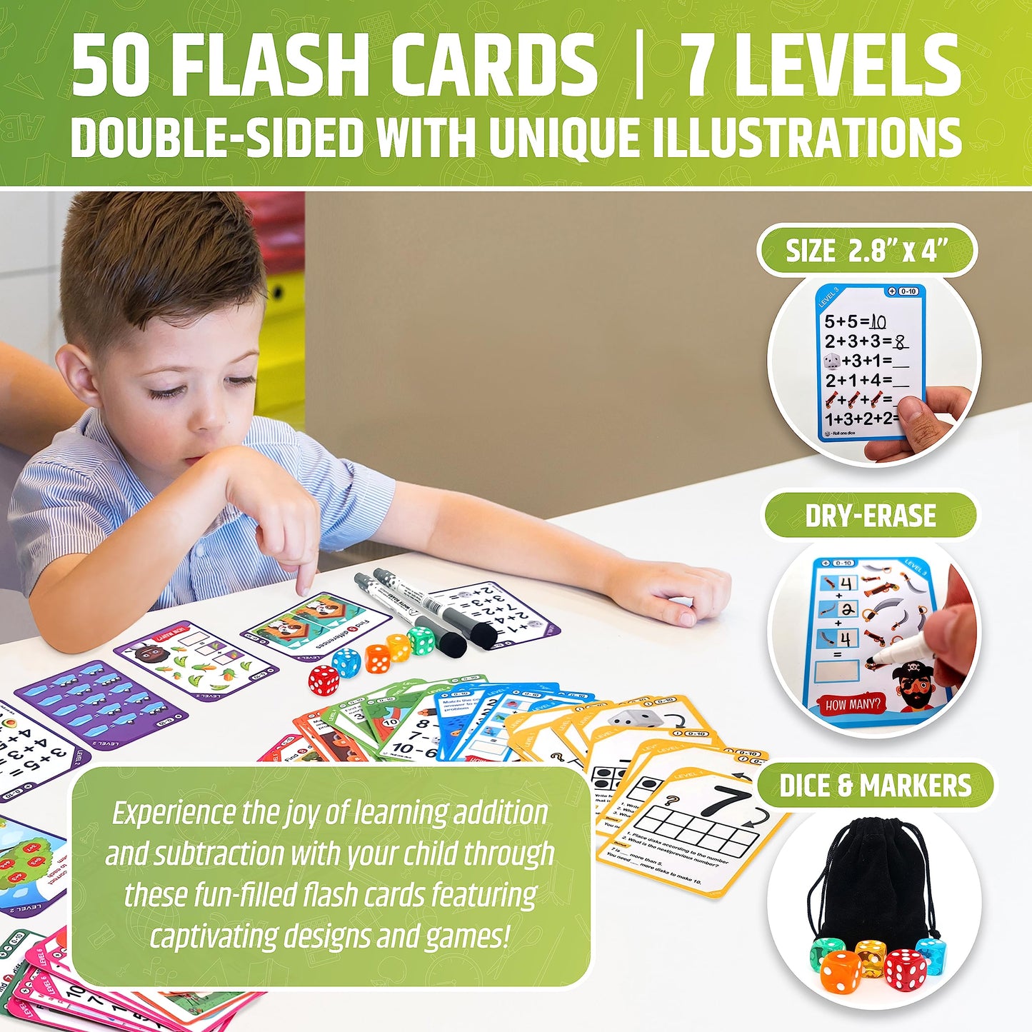 Magnetic Ten Frame Set: 4 Durable Ten-Frames + 50 Colorful Counters + 50 Math Flash Cards + 5 Dice - Addition & Subtraction - Math Manipulatives Kit for Home, Kindergarten & Elementary Teachers