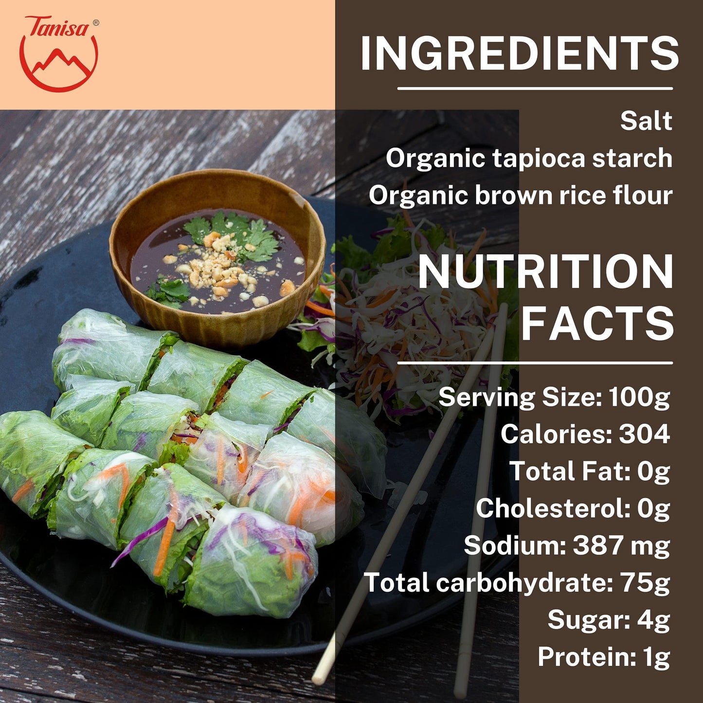 TANISA Organic Brown Rice Paper Wrappers for Spring Rolls - USDA & EU Certified, Gluten Free, Non-GMO, Vegan - 76 Sheets (Pack of 2, 24oz)