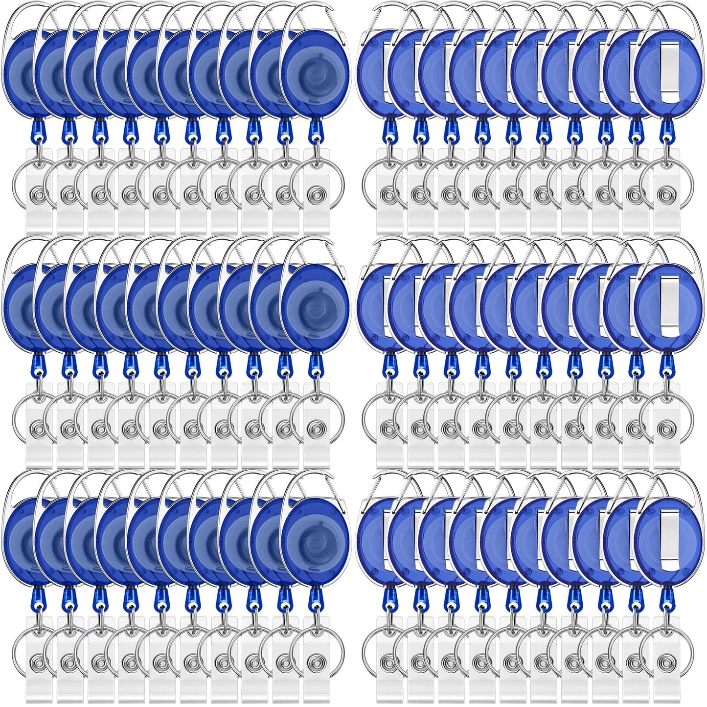 Honoson 50 Pcs Heavy Duty Retractable Badge Reels Batch ID Badge Holder Retractable Clip Bulk Key Holder with Ring for Office Worker Employee, Doctor Nurse Gifts (Blue)