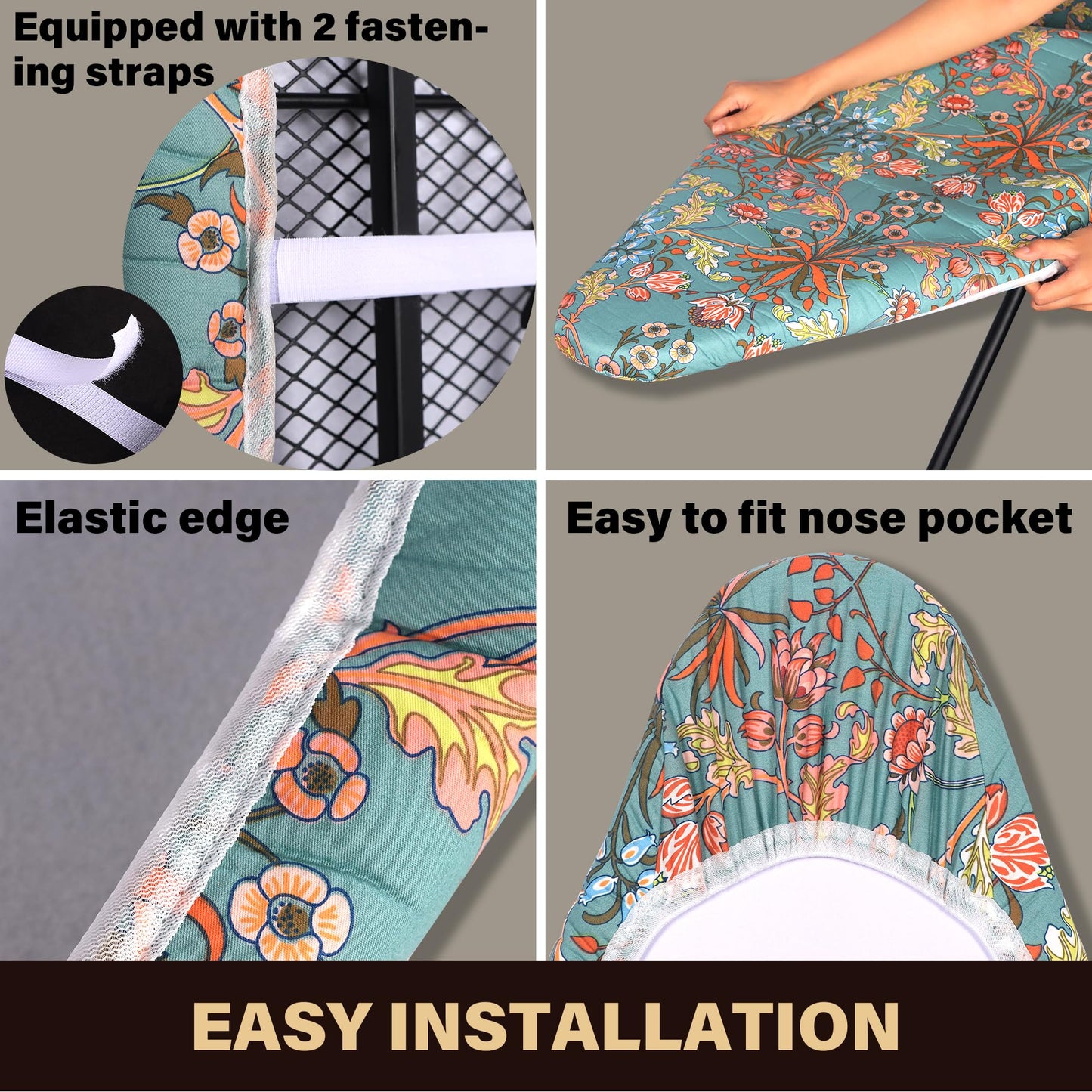 caius Easy Installation 15x54 Ironing Board Cover and Pad - Elastic Edge, Applicable Standard Size Iron Board Cover, Stain Resistant, Setup for Effortless Ironing Experience