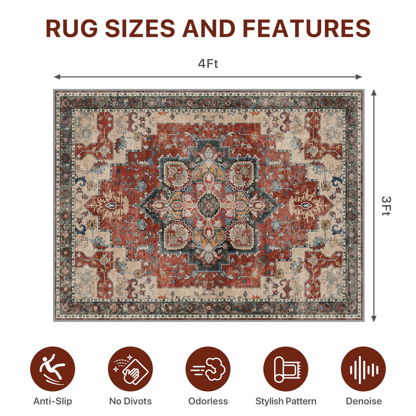 36"x48" Office Chair Mat for Hardwood Tile Floor, Under Desk Carpet Protector for Rolling Computer Chair Mat, Machine Washable Area Rug, Anti-Slip 1/5" Thick Low Pile Thin Vinyl Floor Mat, Annatto