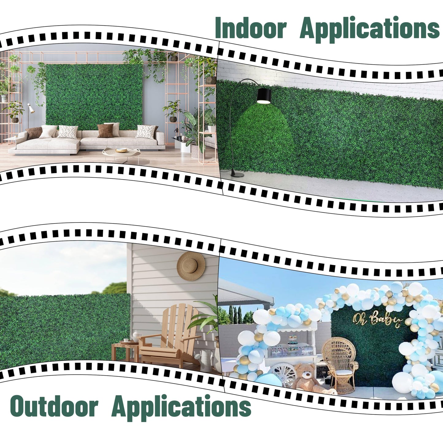 Decwin High-Realistic & Density 12 Pack 20"x20" Artificial Boxwood Panels with 60+ Zip Ties,UV Protected Greenery Backdrop for Photography, Indoor & Outdoor Decor (33.33 Sq Ft)