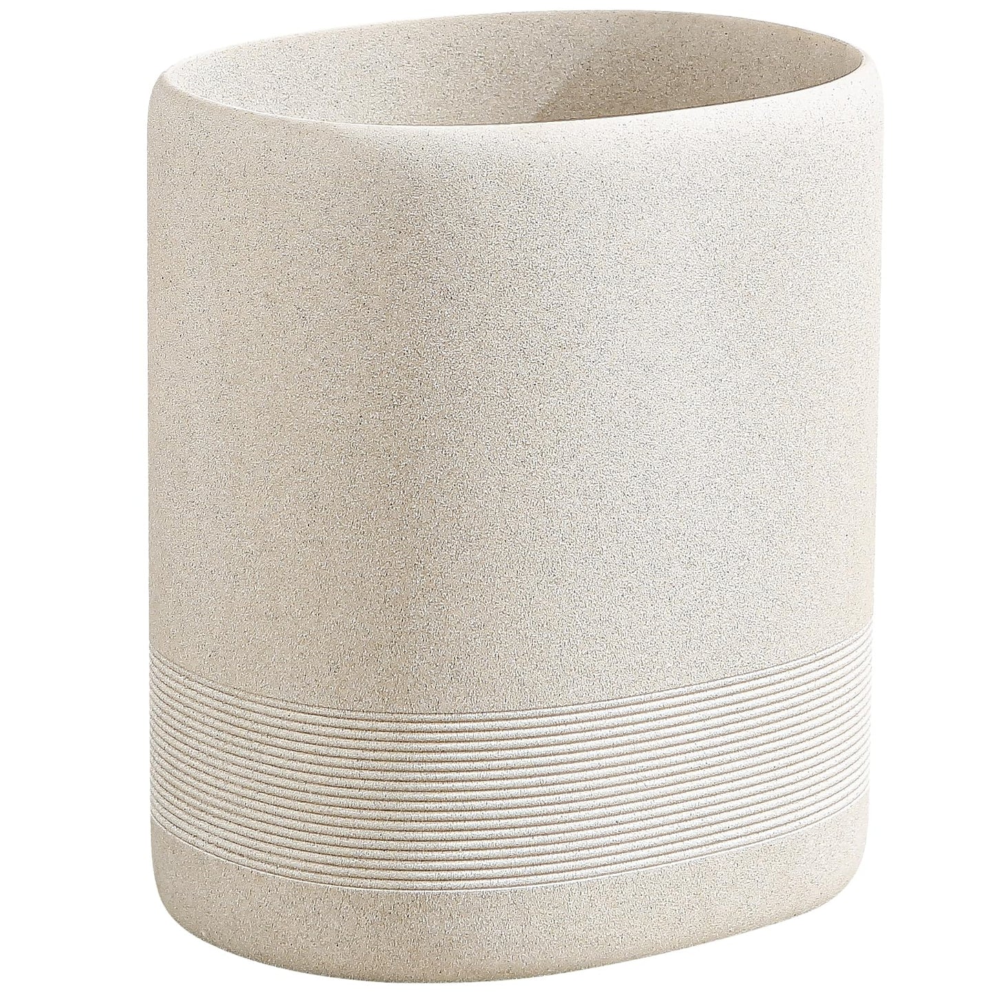 WUUAHOME Trash Can, 1.6 Gallon Small Bathroom Trash Can, Simple Oval Stone Look Garbage Bin, Decorative Waste Basket for Kitchen Office, Home Decor, Bedroom, Living Room (Beige)