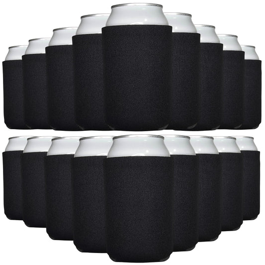 TahoeBay Bulk Blank Beer Can Cooler Sleeves (100-Pack) Sublimation Blanks for Vinyl Plain Soft Foam Can Sleeves Coolers for Soda Cans & Bottles Black, White, Assorted Solid Color (Black)