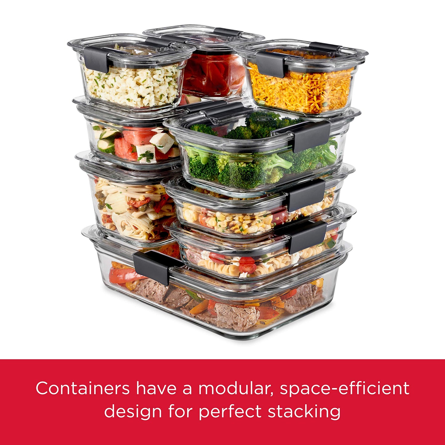 Rubbermaid Brilliance Glass Storage 4.7-Cup Food Containers with Lids Set of 3 Clear