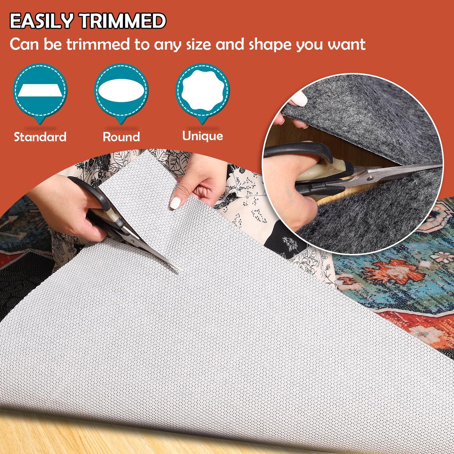 Waterproof Rug Pad, 7x9 Ft Under Area Rug Carpet Pad, Non Slip Rug Pads for All Floors and Hardwood Floors Finishes, Keep Carpets in Place Soft and Prevent Rug from Wrinkling or Buckling
