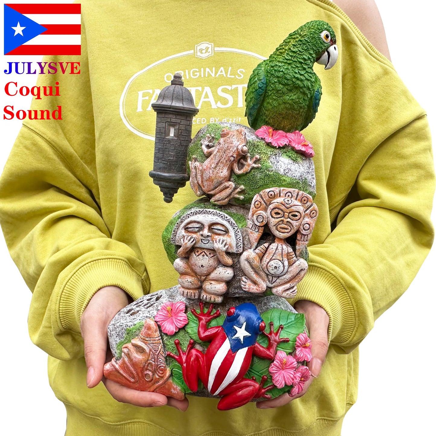 JULYSVE Limited Edition Puerto Rico Souvenirs, Puerto Rican Souvenir with Coqui Sound, Boricua Themed Taíno Zemis Atabey, Yúcahu, Moon Goddess, Puerto Rican Parrot & Old San Juan Garita Morr Taino Art