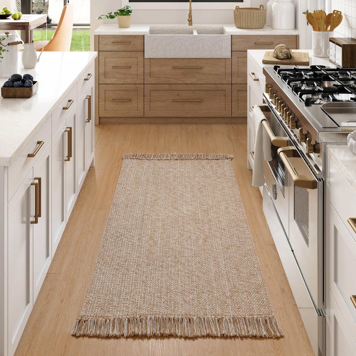 Collive Washable Area Rug 3' x 5', Modern Farmhouse Woven Kitchen Rugs, Tan/Cream Indoor Outddor Mat Braided Throw Carpet for Entryway Bedroom Nursery Laundry Living Room