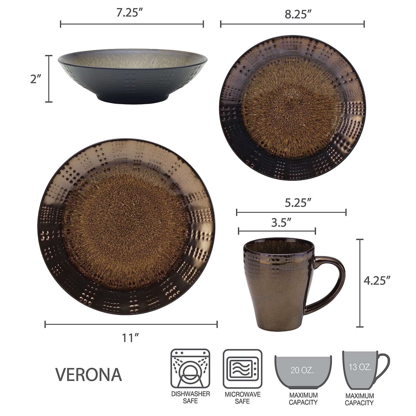 Mikasa Gourmet Basics Verona 16-Piece Stoneware Dinnerware Set, Service for 4, Includes Dinner Plates, Salad Plates, Soup Bowls and Mugs, Dishwasher and Microwave Safe
