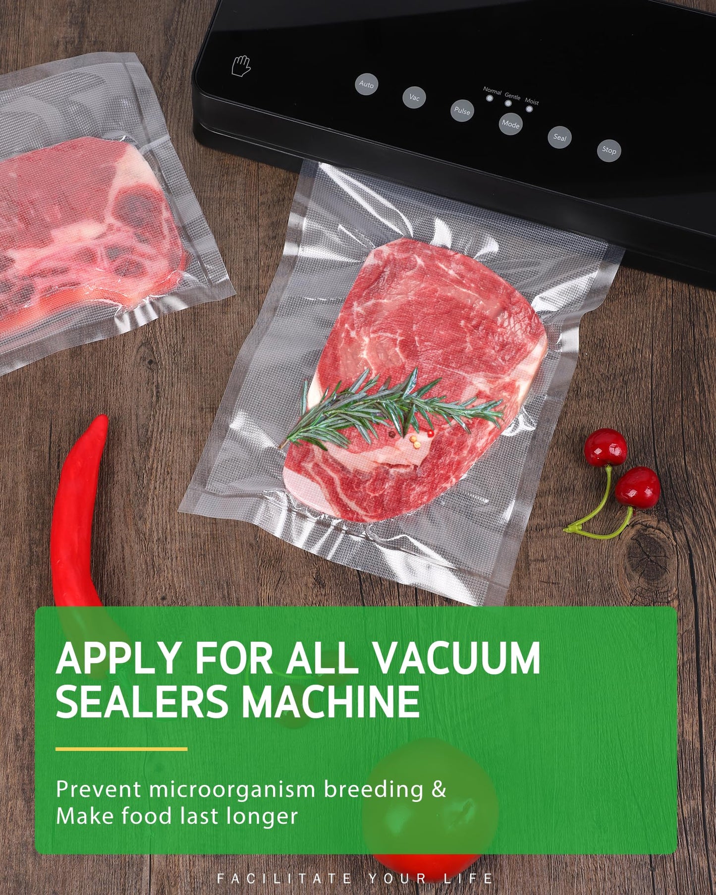 Syntus Vacuum Sealer Bags, 10 Pack 5 Roll 11" x 20' and 5 Roll 8" x 20' Commercial Grade BPA Free Bag Rolls, Food Vac Bags for Storage, Meal Prep or Sous Vide