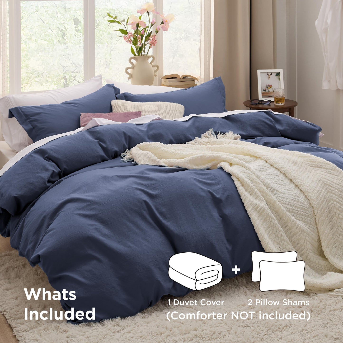 Bedsure Navy Blue Oversized King Duvet Cover - 3 Pieces Prewashed Cotton-Like Polyester Extra Soft Bedding Set, Includes 1 Duvet Cover 120x98 Inches with Zipper Closure & 2 Pillow Shams, No Comforter