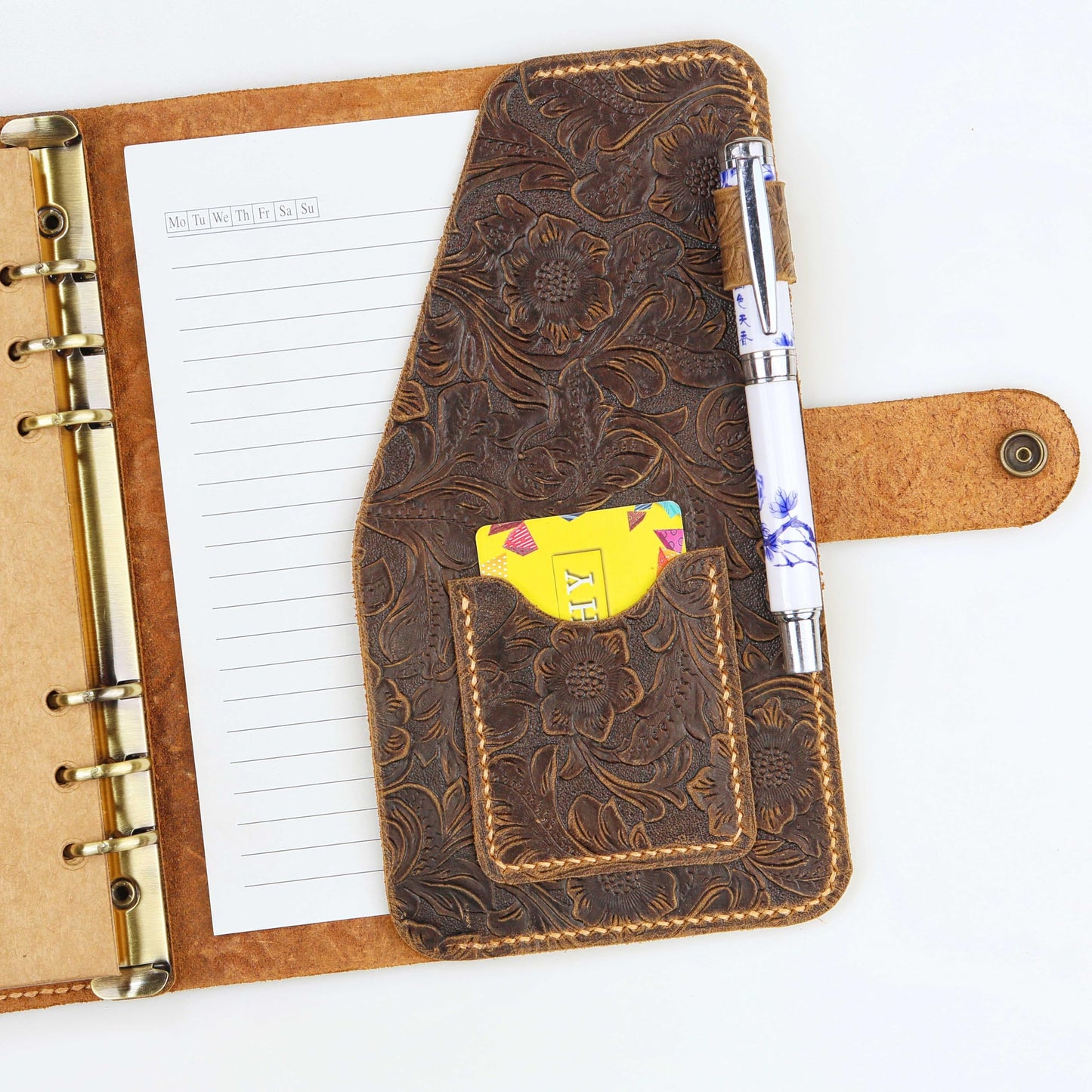 Vintage Floral Embossed Leather A5 Journal Binder, Writing Notebook with Pen Holder - Customizable Gift for Her W10-LAXBS-1