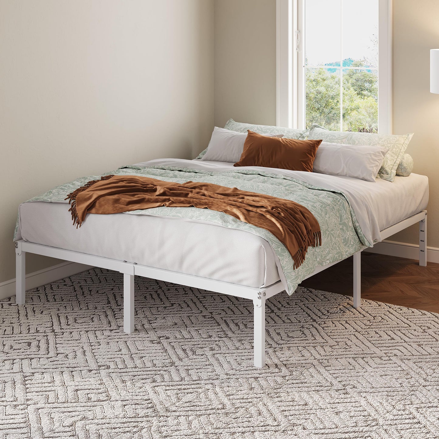 Allewie Queen Bed Frame, 12 Inch Metal Platform Beds with Storage Space, No Box Spring Required and Easy Assembly, White