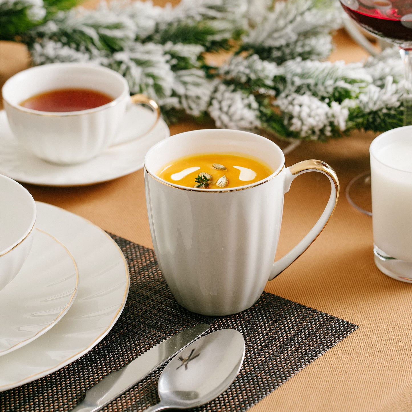 BTaT- White Coffee Mugs with Gold Rim, Set of 12, 12oz, Porcelain Coffee Mugs for Coffee Mug Set