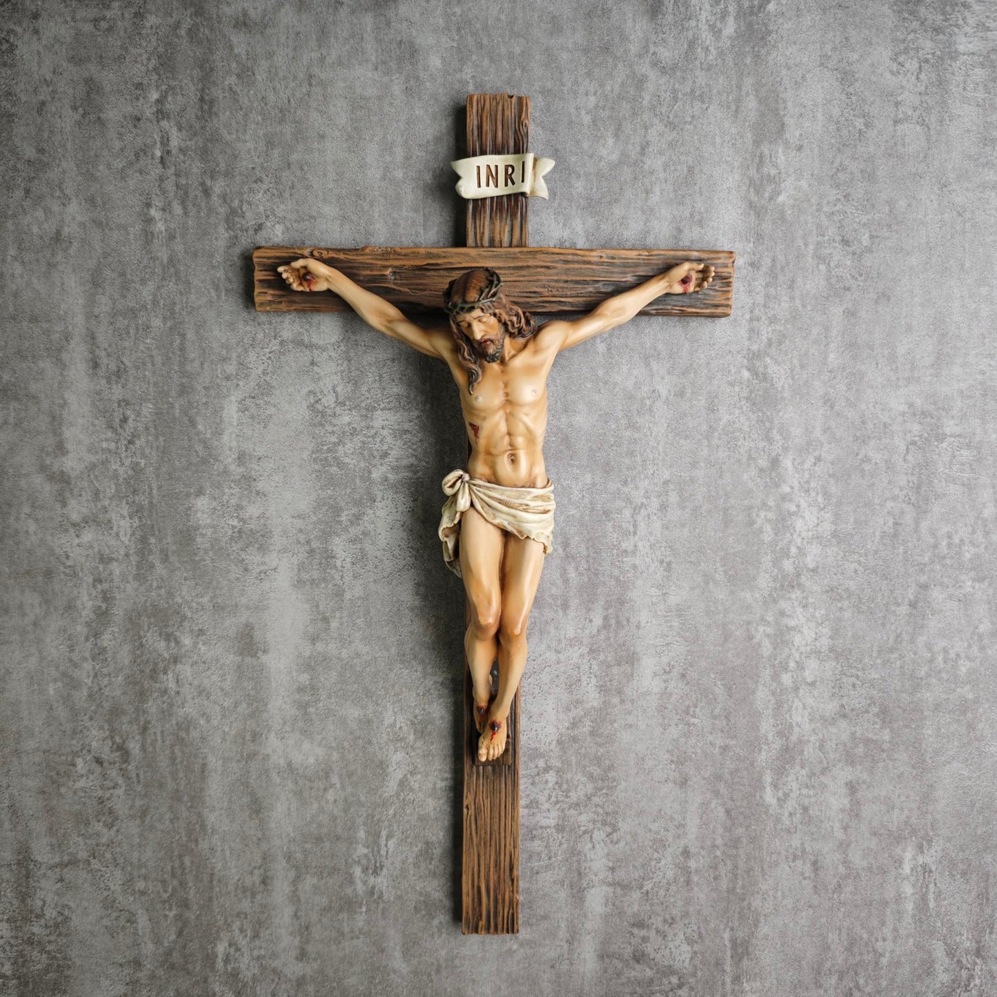 BC Catholic Crucifix Wall Cross, 14"H Jesus Christ Inspirational Home Décor, Religious Devout Gift, Renaissance Sculpture Handmade by Buildclassic